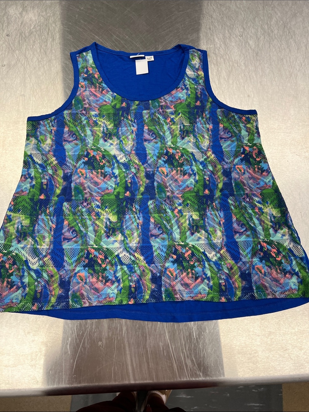Cato Woman Blue Floral Mesh Overlay Tank Top 18/20W